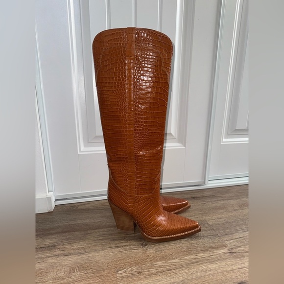 Paris Texas Brown Croc-Embossed Tall Western Boots – Size 40 – Made in Italy - Picture 3 of 11
